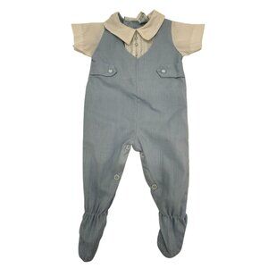 Vintage Alexis Infant Blue Pinstripe Overalls With White Shirt & Peter Pan Colla